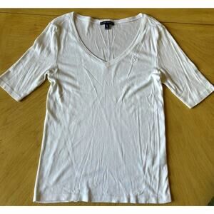 Ralph Lauren Women Classic Cotton V neck T-Shirt Solid White Covers Bat Wing XL